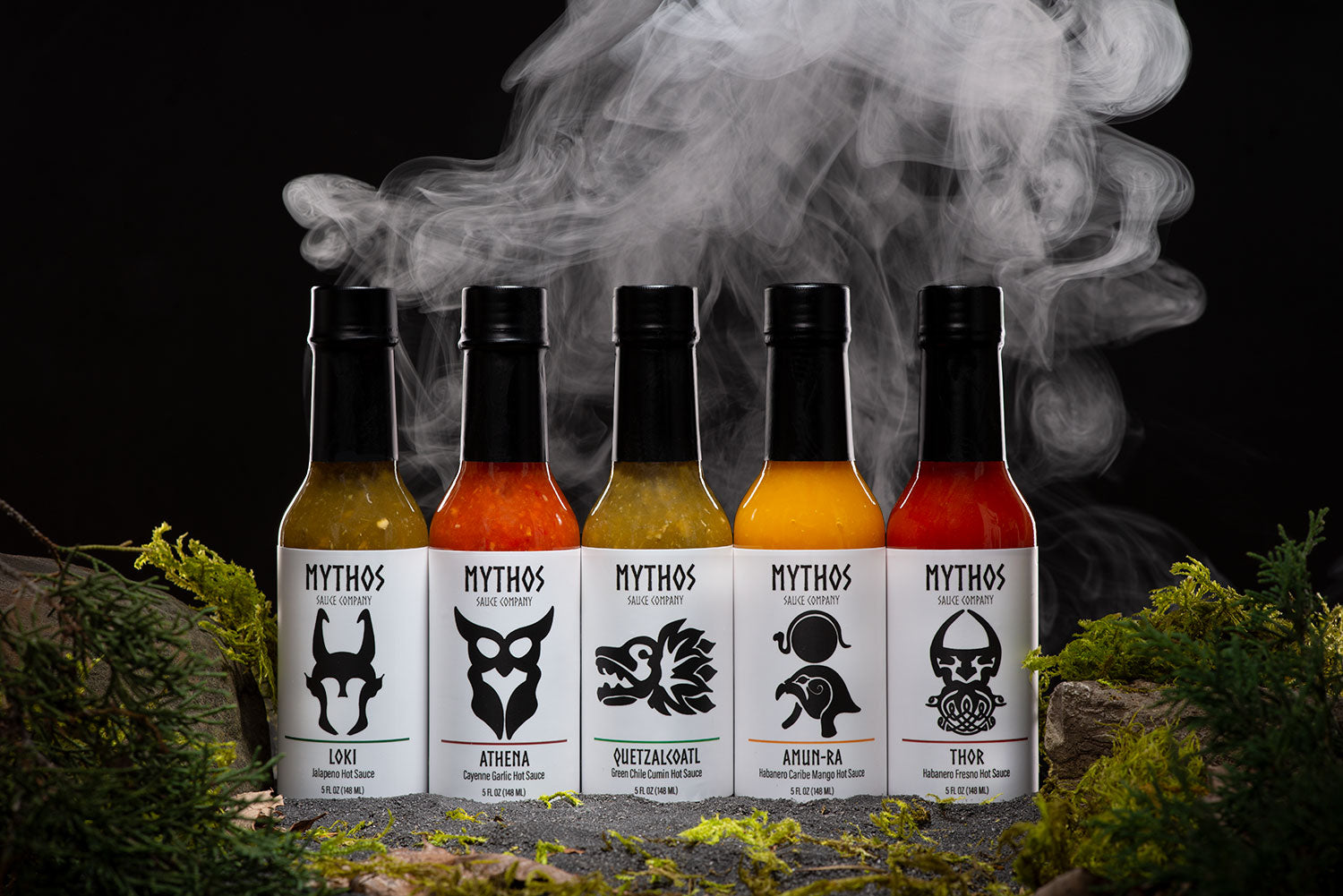 MYTHOS GROUP BOTTLES WITH SMOKE